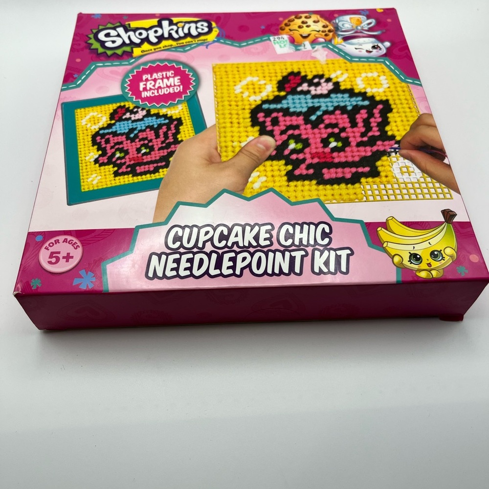 Shopkins Needlepoint Kit - Pink, Yellow & Aqua Cupcake Design